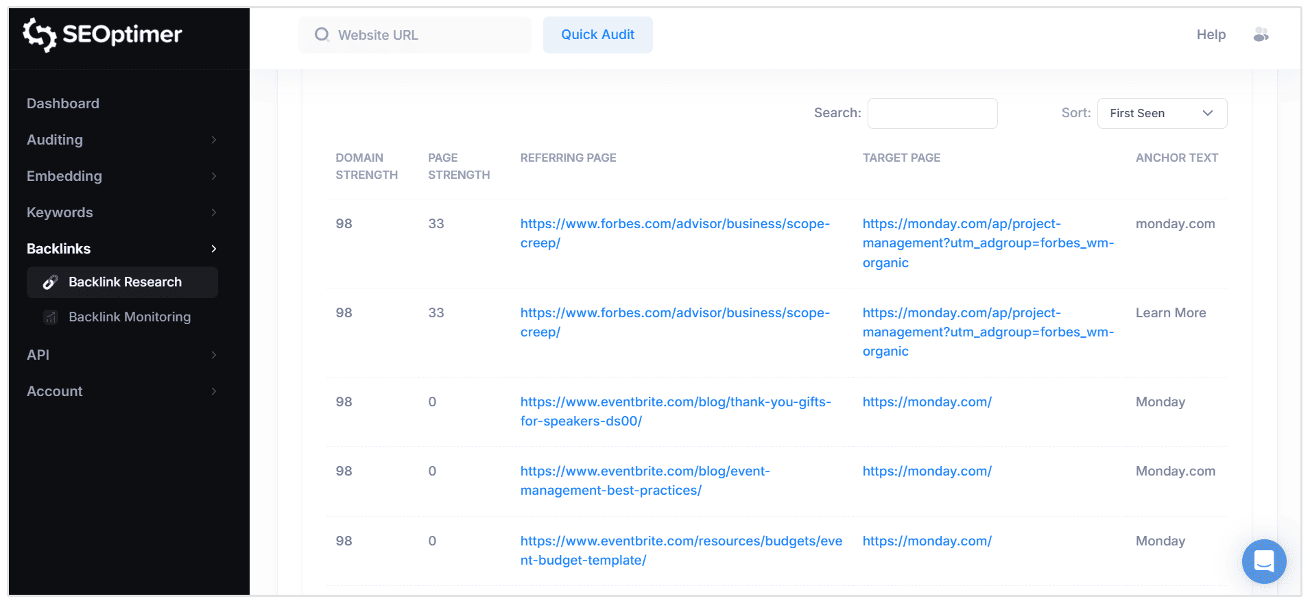 バックリンクテーブル